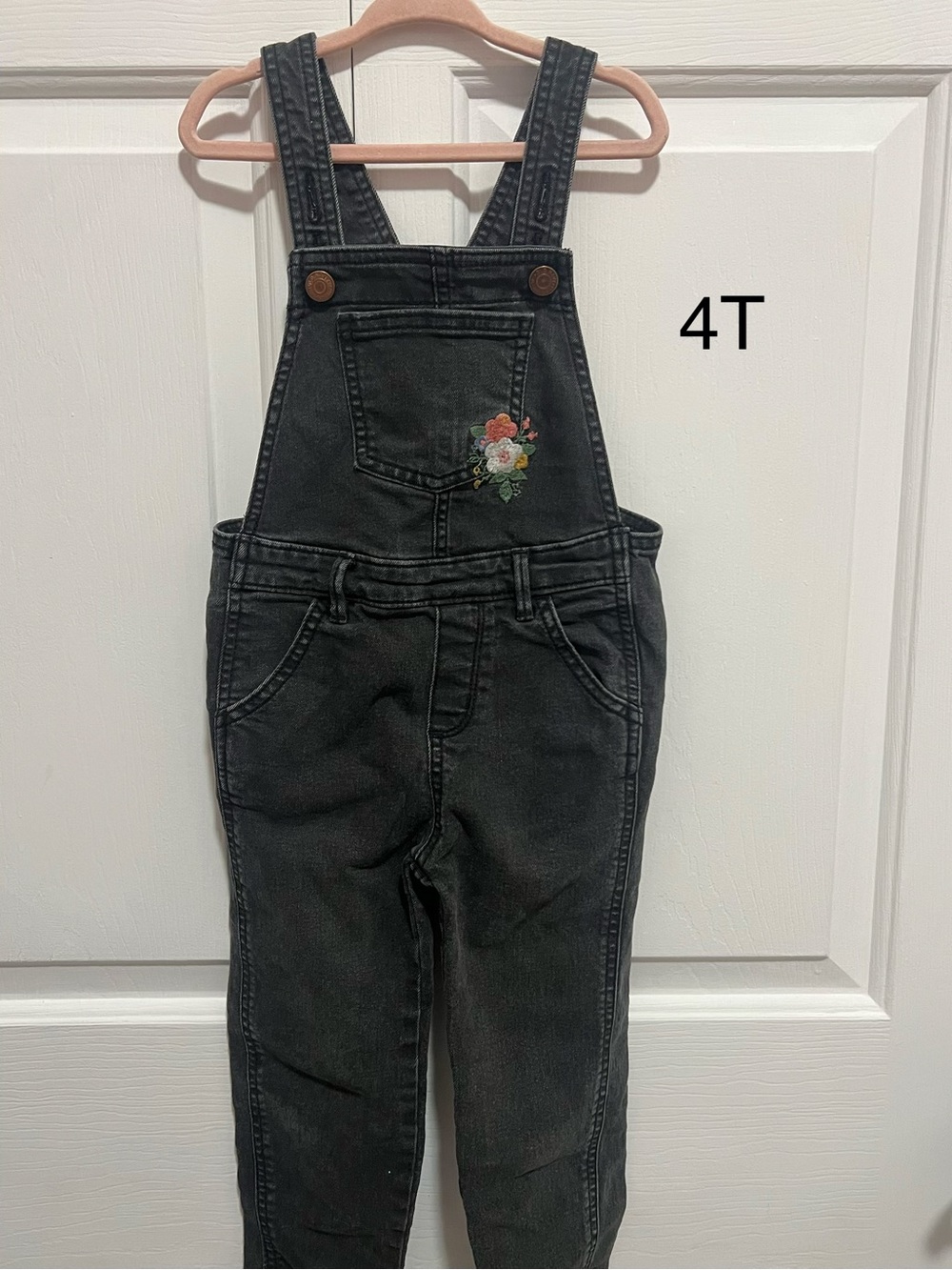 Old Navy Black Denim Girls' Overalls with Floral Embroidery